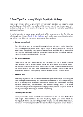 5 Best Tips For Losing Weight Rapidly In 10 Days