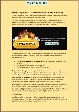 Best of Kalyan Satta Online Game with Authentic Guessing