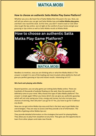 How to choose an authentic Satta Matka Play Game Platform?