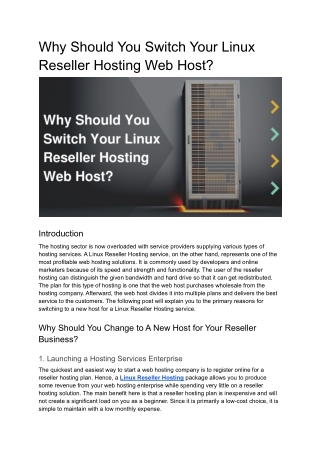 Why Should You Switch Your Linux Reseller Hosting Web Host_