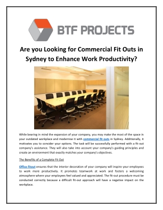 Are you Looking for Commercial Fit Outs in Sydney to Enhance Work Productivity?