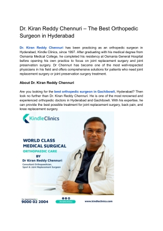 Best Orthopedic Surgeon in Hyderabad dr kiran reddy chennuri