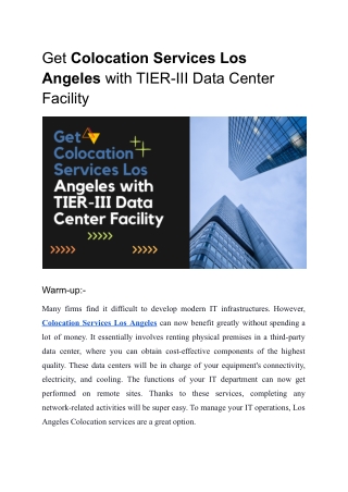 Get Colocation Services Los Angeles with TIER-III Data Center Facility