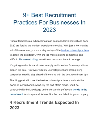9  Best Recruitment Practices For Businesses In 2023