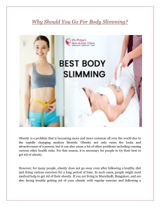 Why Should You Go For Body Slimming?