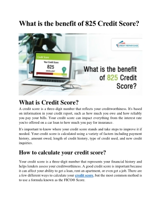 What is benefit of 825 Credit Score