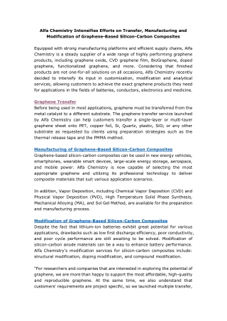 Alfa Chemistry Intensifies Efforts on Transfer, Manufacturing and Modification of Graphene-Based Silicon-Carbon Composit