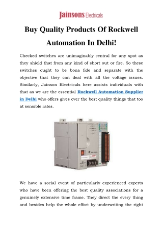 Rockwell Automation Supplier in Delhi Call-9899284452