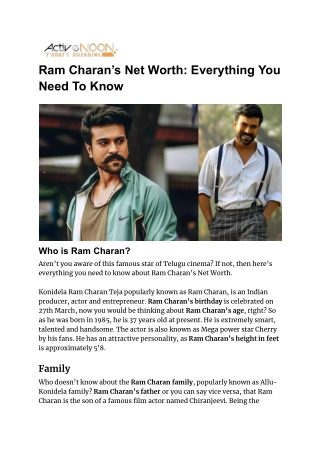 Ram Charan’s Net Worth: Everything You Need To Know