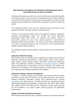 Alfa Chemistry Strengthens Its Analytical Testing Business with A Diversified Product & Service Portfolio