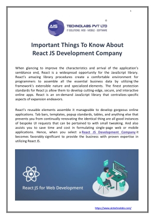 Important Things To Know About React JS Development Company