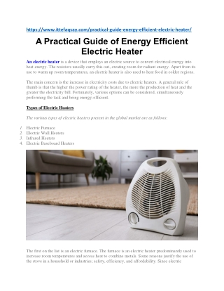 A Practical Guide of Energy Efficient Electric Heater