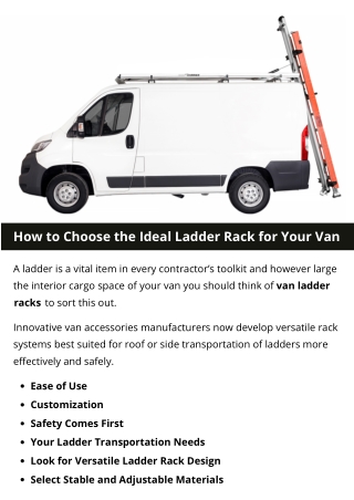 How to Choose the Ideal Ladder Rack for Your Van