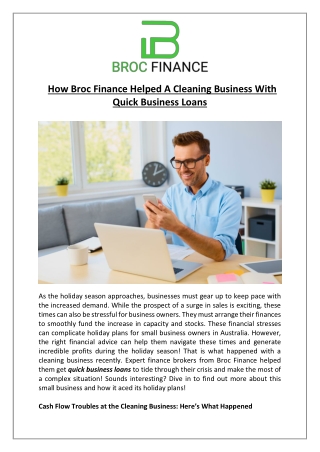 How Broc Finance Helped A Cleaning Business With Quick Business Loans