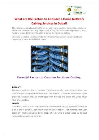 What are the Factors to Consider a Home Network Cabling Services in Dubai