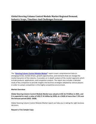 Global Steering Column Control Module Market Regional Demand, Industry Scope