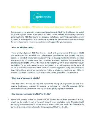 R&D Tax Credits – What are they and how can I claim them