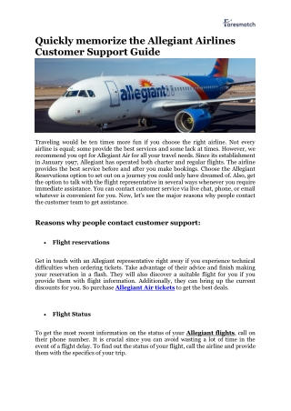 Quickly memorize the Allegiant Airlines Customer Support Guide