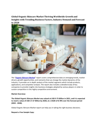 Global Organic Skincare Market Thriving Worldwide Growth and Insights with Trend