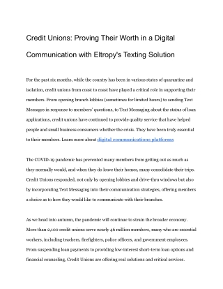 Credit Unions: Proving Their Worth in a Digital Communication with Eltropy's Tex