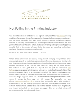 Hot Foiling in the Printing Industry - Metallic Elephant
