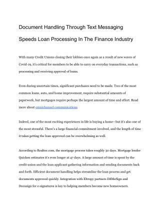 Document Handling Through Text Messaging Speeds Loan Processing In The Finance I