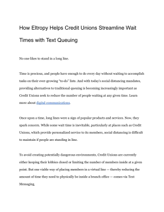 How Eltropy Helps Credit Unions Streamline Wait Times with Text Queuing
