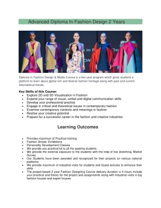 Advanced Diploma In Fashion Design 2 Years
