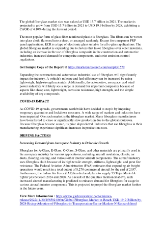 Fiberglass Market Growth Framework 2028