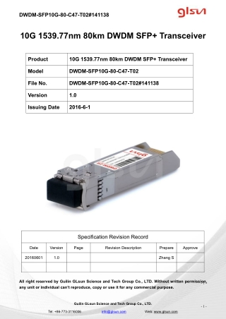 10G 1539.77nm 80km DWDM SFP  Transceiver