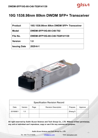 10G 1538.98nm 80km DWDM SFP  Transceiver