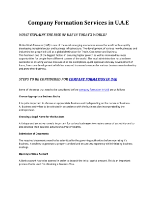 Company Formation Services in UAE