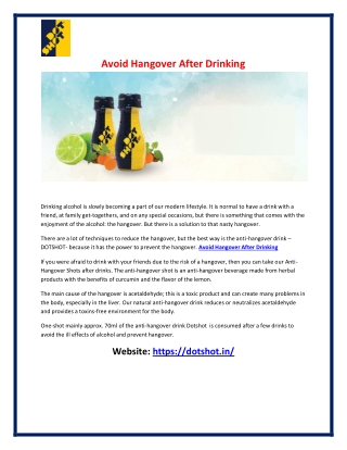 Avoid Hangover After Drinking