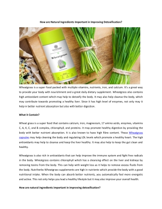 How are Natural Ingredients Important in Improving Detoxification