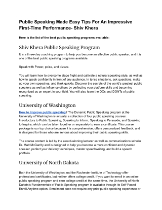 Public Speaking Made Easy Tips For An Impressive First Time Performance- Shiv Khera