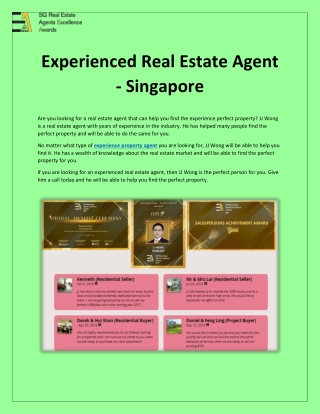 Experienced Real Estate Agent - Singapore