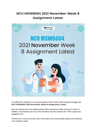 NCU MSW6004 2021 November Week 8 Assignment Latest