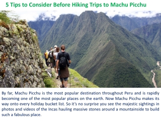 5 Tips to Consider Before Hiking Trips to Machu Picchu