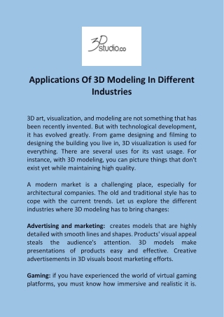 Applications Of 3D Modeling In Different Industries