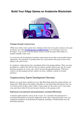Build Your DApp Games on Avalanche Blockchain
