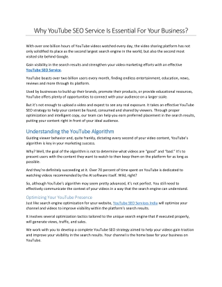 Why YouTube SEO Service Is Essential For Your Business