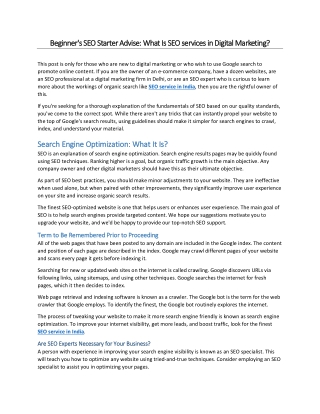 Beginner's SEO Starter Advise