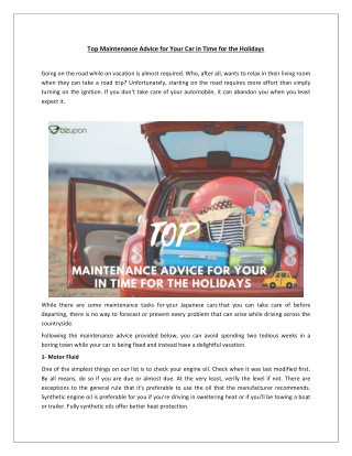 Top Maintenance Advice for Your Car in Time for the Holidays