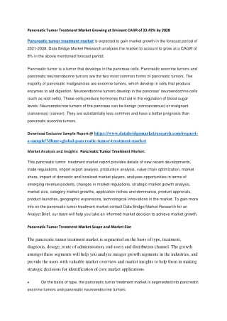 Pancreatic Tumor Treatment Market Growing at Eminent CAGR of 23.42 by 2028