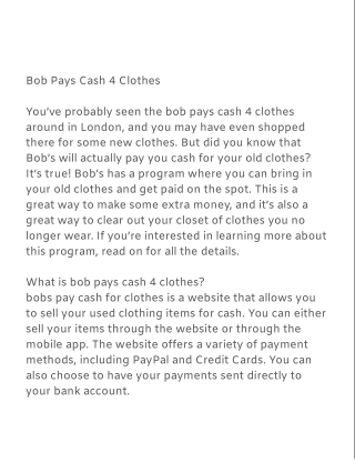 Bob Pays Cash 4 Clothes