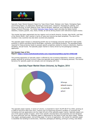 Specialty Paper Market Size, Share, Key Drivers and Restraints, Regional Outlook