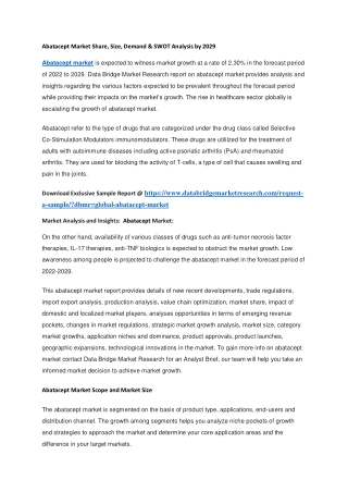 Abatacept Market Share, Size, Demand & SWOT Analysis by 2029