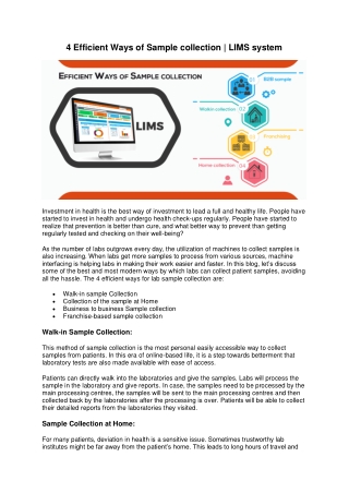 4 Efficient Ways of Sample collection - LIMS system