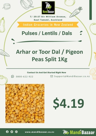 Arhar or Toor Dal / Pigeon Peas Split 1Kg - Mandi Bazaar