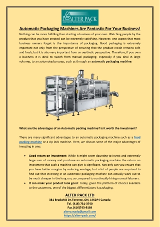 Automatic Packaging Machines Are Fantastic For Your Business